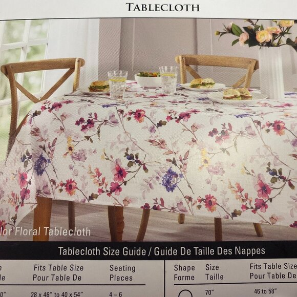 Lenox AZALEA Floral Rectangular Oval Water Repellent Tablecloth Cream 60"x84" - Picture 3 of 3